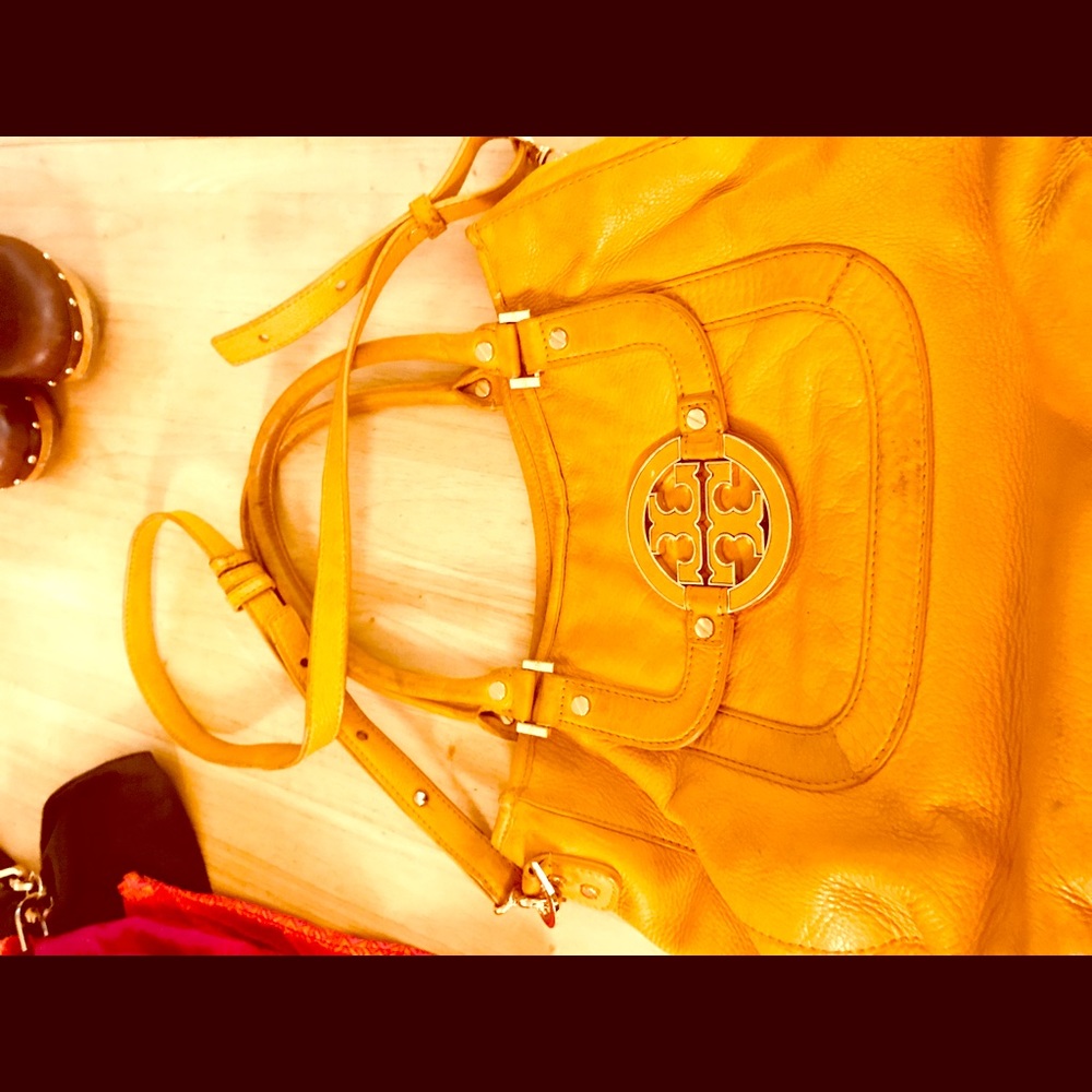 Tory Burch Amanda Gold Yellow Leather Hobo